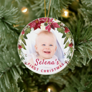 Baby's 1st Christmas Holly Wreath Photo Keepsake Ceramic Tree Decoration