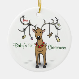 Baby's 1st Christmas Ornament - Reindeer Photo
