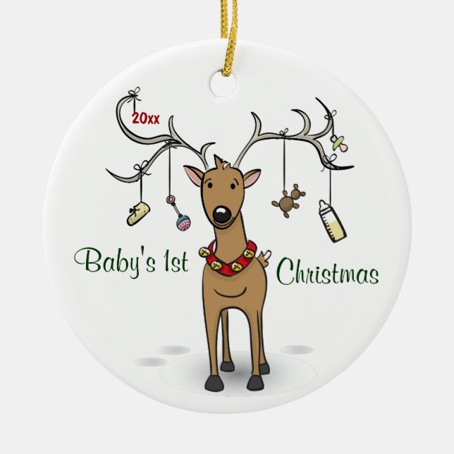 Baby's 1st Christmas Ornament - Reindeer Photo (Front)
