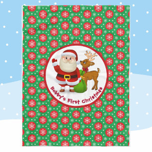 Baby's 1st Christmas Personalise Name Santa Claus Fleece Blanket