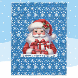 Baby's 1st Christmas Personalise Name Santa Claus Fleece Blanket