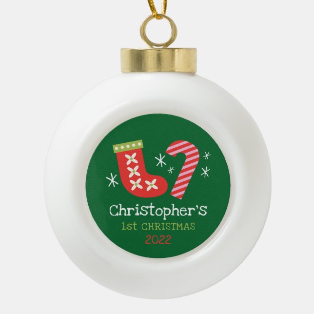 Baby's 1st Christmas Personalised Ceramic Ornament (Front)