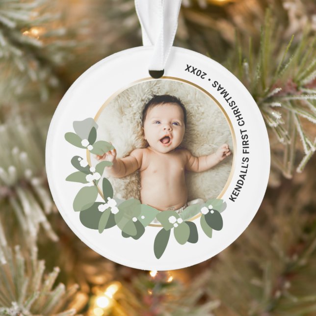 Baby's 1st Christmas personalised photo wreath Ornament (Tree)