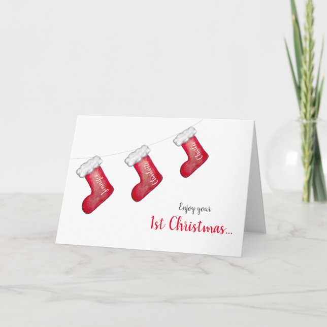 Baby's 1st Christmas personalised stocking family Card (Front)
