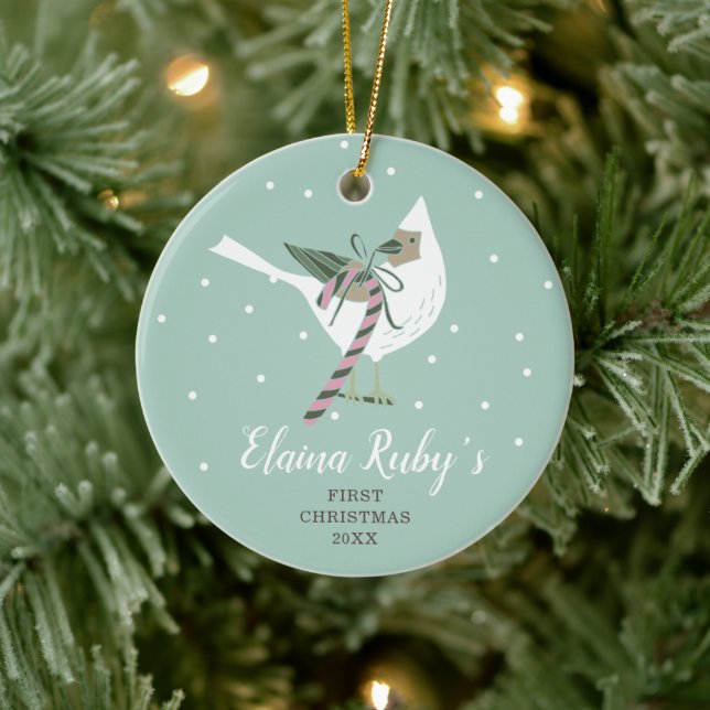 Baby's 1st Christmas Personalised Woodland Bird Ceramic Tree Decoration (Tree)