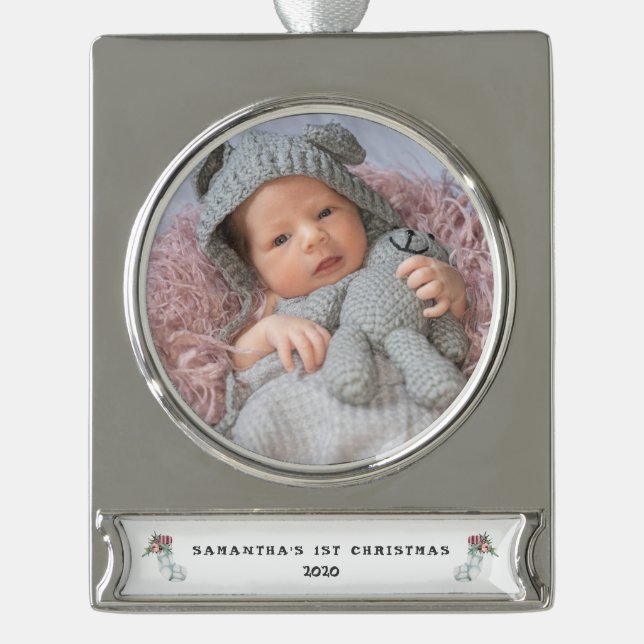 Baby's 1st Christmas Photo Banner Ornament (Front)