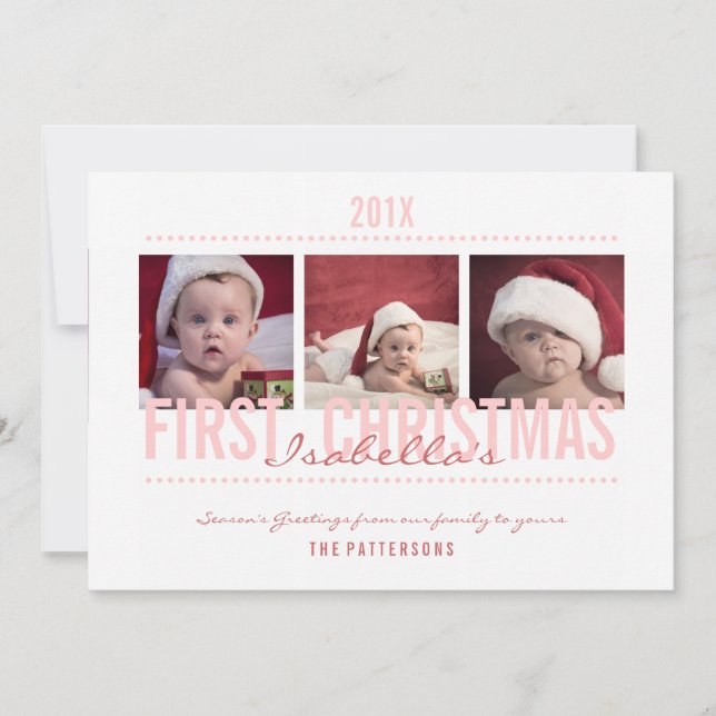 Baby's 1st Christmas Photo Card for Baby Girl (Front)