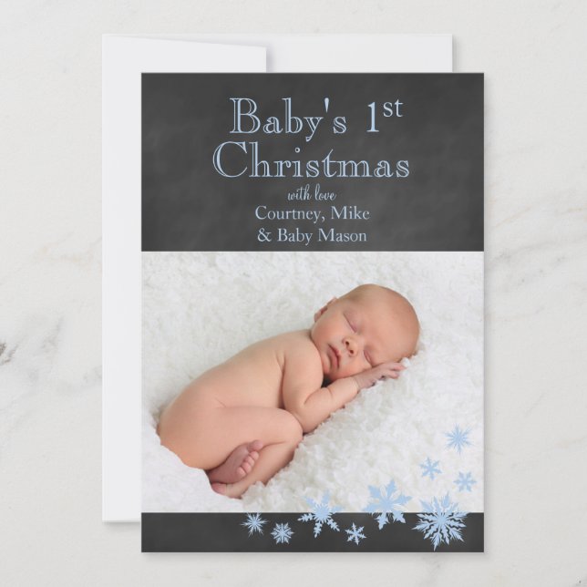 Baby's 1st Christmas Photo Card in Blue (Front)