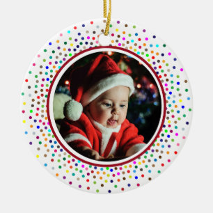 Baby's 1st Christmas Photo  Colourful Dots Ceramic Tree Decoration