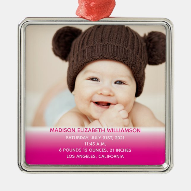 Baby's 1st Christmas Pink Keepsake Photo Metal Tree Decoration (Front)