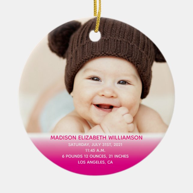 Baby's 1st Christmas Pink Photo Ceramic Ornament (Front)