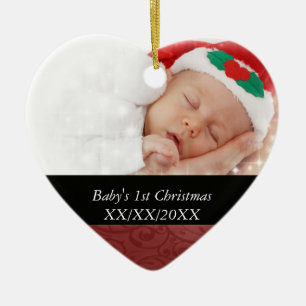 Baby's 1st Christmas Red Swirl Photo Ceramic Tree Decoration