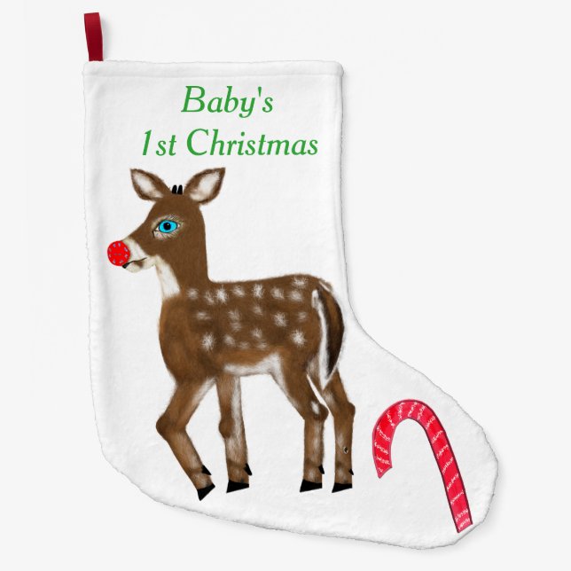 Baby's 1st Christmas Reindeer Large Christmas Stocking (Front)