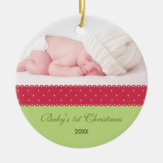 Baby's 1st Christmas - Ribbon (green 2) Ceramic Tree Decoration