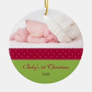 Baby's 1st Christmas - Ribbon (green) Ceramic Tree Decoration