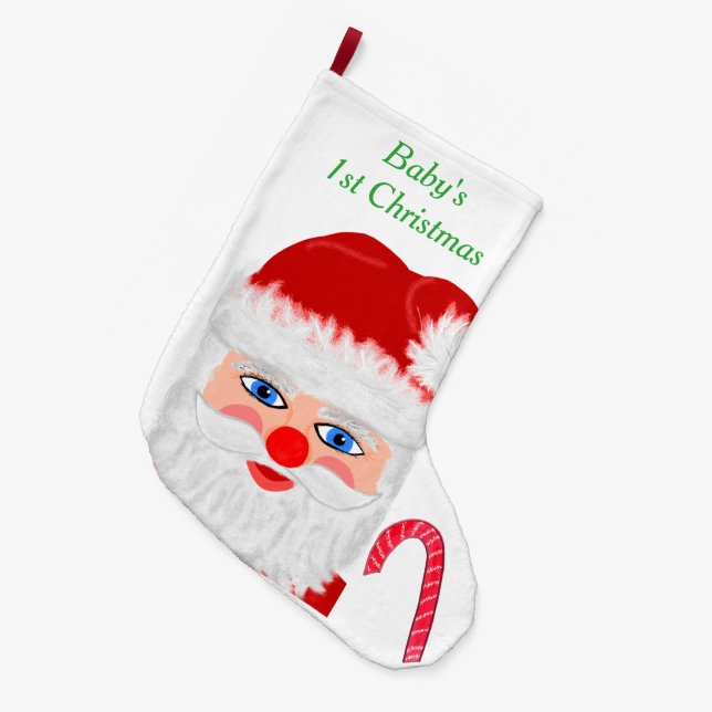 Baby's 1st Christmas Santa Large Christmas Stocking (Front (Hanging))