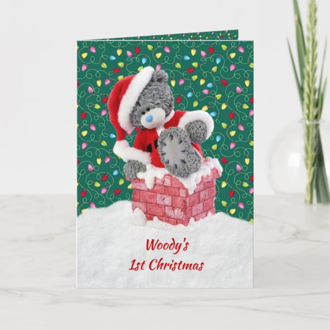 Baby's 1st Christmas, Santa Teddy Bear Holiday Card (Front)
