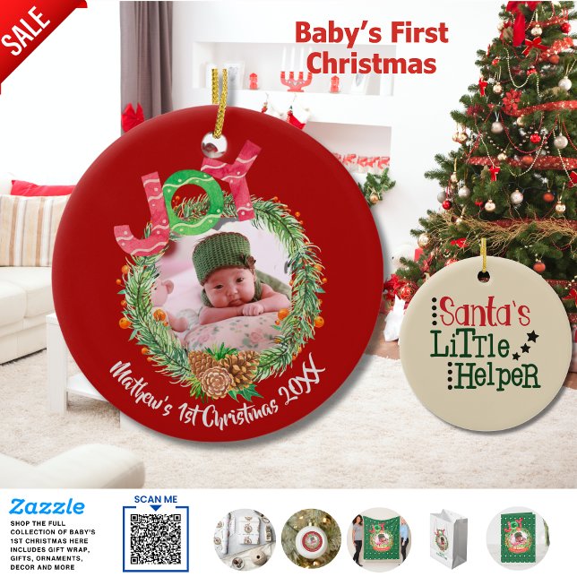 Babys 1st Christmas Santas Little Helper PHOTO Ceramic Tree Decoration (Creator Uploaded)