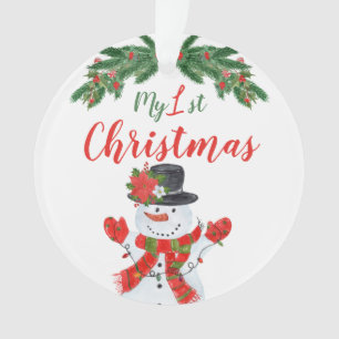 Baby's 1st Christmas Snowman Poinsettia Ornament