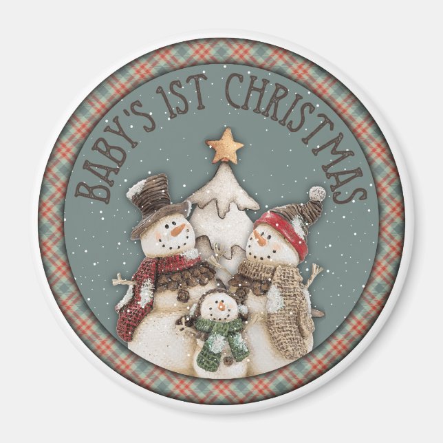 Baby's 1st Christmas Snowmen Magnet (Front)