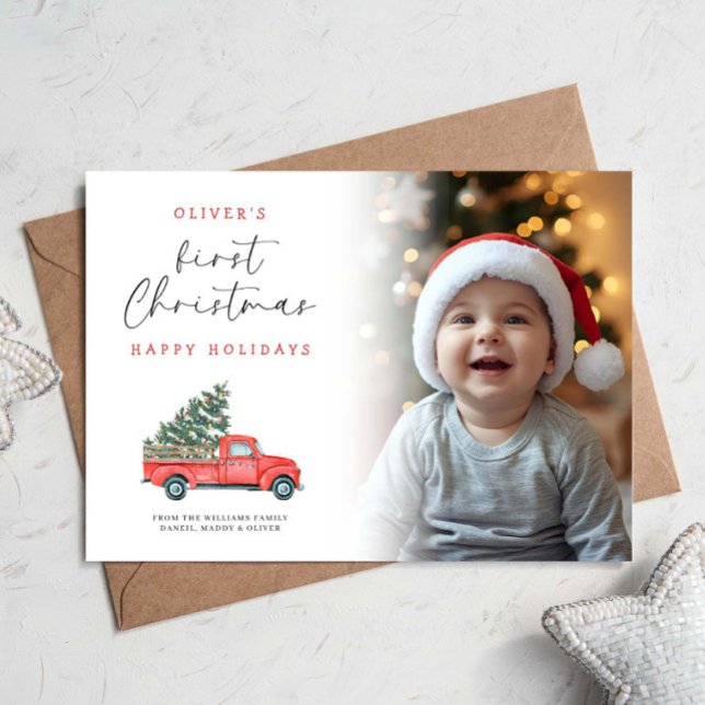 Baby's 1st Christmas Truck Christmas Tree Photo Card (Creator Uploaded)