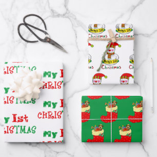 Baby's 1st Christmas, Xmas stocking, baby snowman Wrapping Paper Sheet