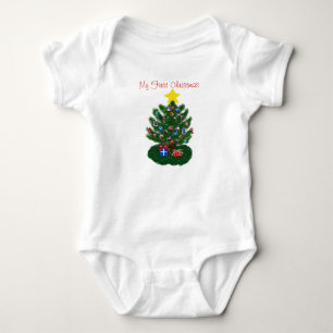 Baby's 1st Christmas Yellow Star Christmas Tree Baby Bodysuit