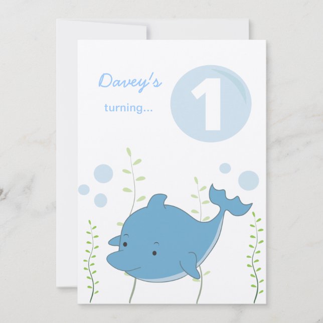Baby's 1st Dolphin Under the Sea Birthday Invite (Front)