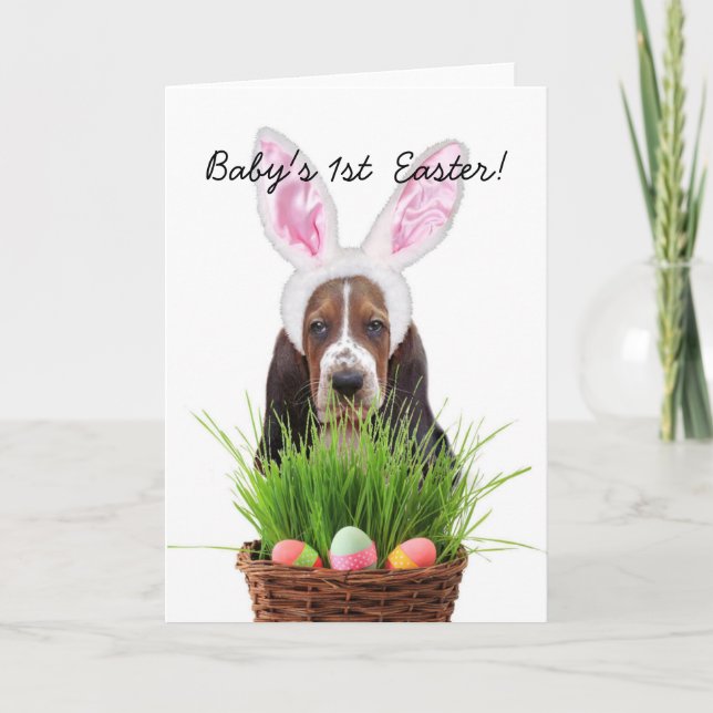 Baby's 1st Easter Basset Hound Holiday Card (Front)