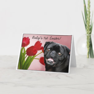 Baby's 1st Easter Black pug dog card
