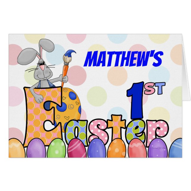 Baby's 1st Easter Bunny Painting Eggs and Name (Front Horizontal)