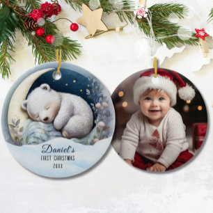 Baby's 1st First Christmas Cute Bear Custom Ceramic Tree Decoration