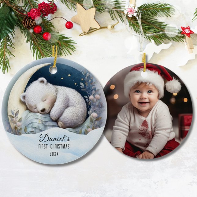 Baby's 1st First Christmas Cute Bear Custom Ceramic Tree Decoration (Creator Uploaded)