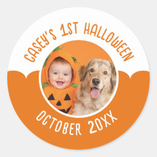 Baby's 1st Halloween Custom Photo Editable Text Classic Round Sticker