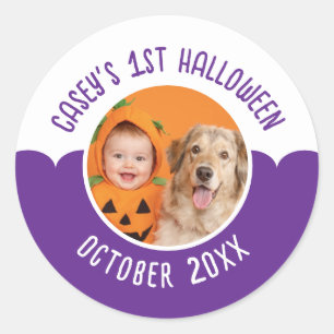 Baby's 1st Halloween Custom Photo Editable Text Classic Round Sticker