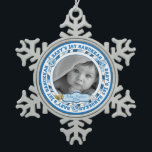Baby's 1st Hanukkah Photo Name Dreidels Snowflake Pewter Christmas Ornament<br><div class="desc">Sweet keepsake design for you to personalise with your little one's photo, name and the year. Features a photo template inside a circular design with the words, "Baby's 1st Hanukkah" among a trio of dreidel toys. The Star of David and a Menorah are on either side of the area for...</div>