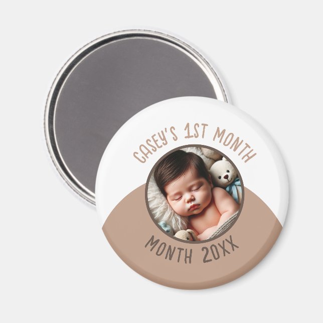 Baby's 1st Month Custom Photo Add Name and Year  Magnet (Front/Back)