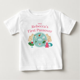 Babys 1st Passover Pink Custom Girl Name Year Baby T-Shirt
