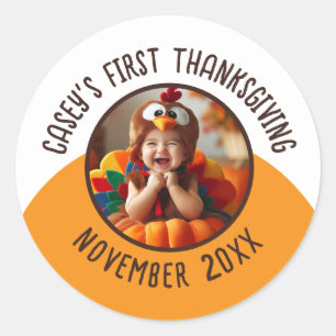 Baby's 1st Thanksgiving Custom Photo Name and Year Classic Round Sticker