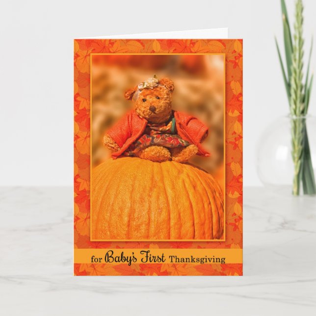 Baby's 1st Thanksgiving Sweet Teddy Bear Holiday Card (Front)
