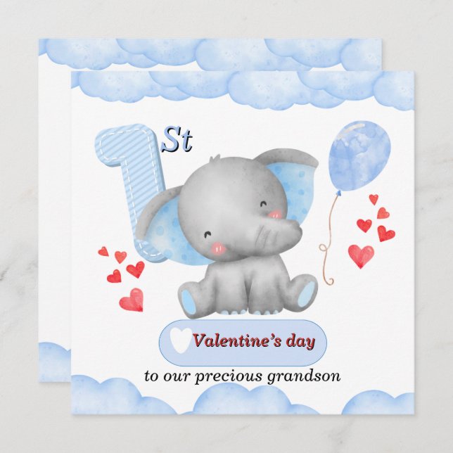 Baby's 1st Valentine's Day Card for Boy (Front/Back)