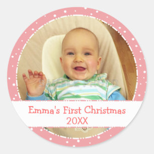 Baby's 1st Xmas Personalised Photo Pink Stickers
