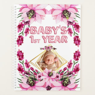 Baby's 1st year watercolor floral wreath DIY photo Planner