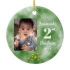 Baby's 2nd Christmas One Photo Round Green