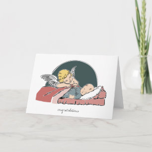 Baby's Baptism Greeting Card-Angel Tucking Baby In Card