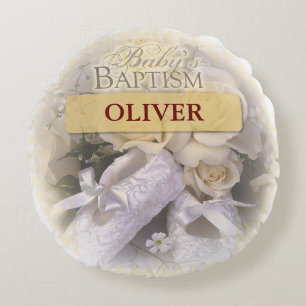 Baby's Baptism Neutral, Custom, Personalise, Ameli Round Cushion