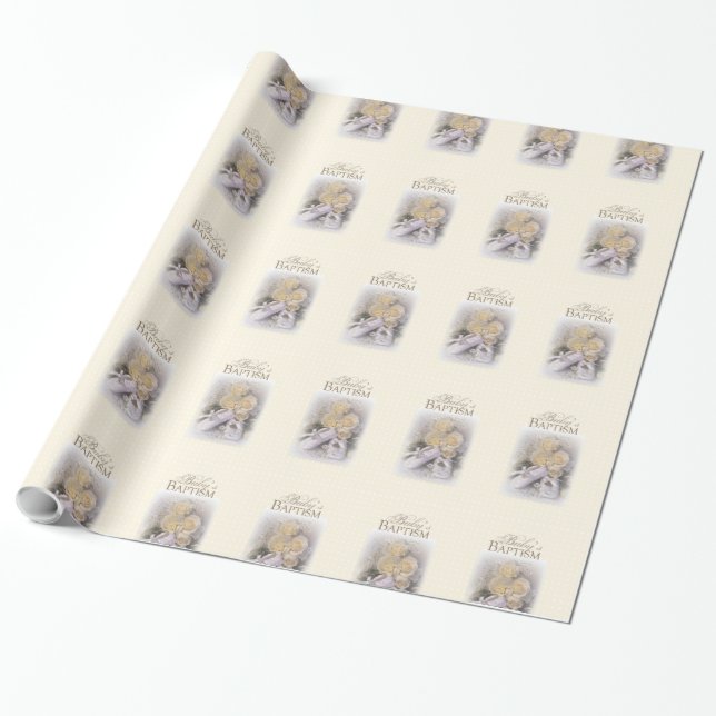 Baby's Baptism Neutral, Customisable Name, Liam Wrapping Paper (Unrolled)