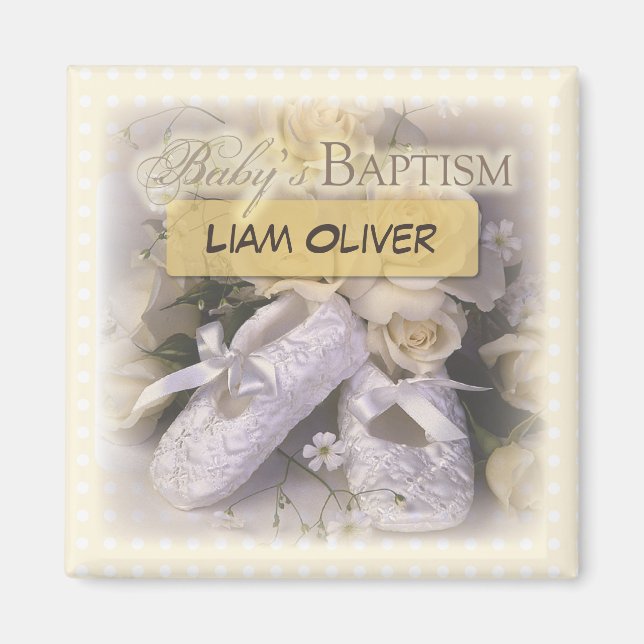 Baby's Baptism Neutral, Customizable Name, Liam Magnet (Front)