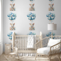 Babys Bedroom Rabbit Floating with Blue Balloons