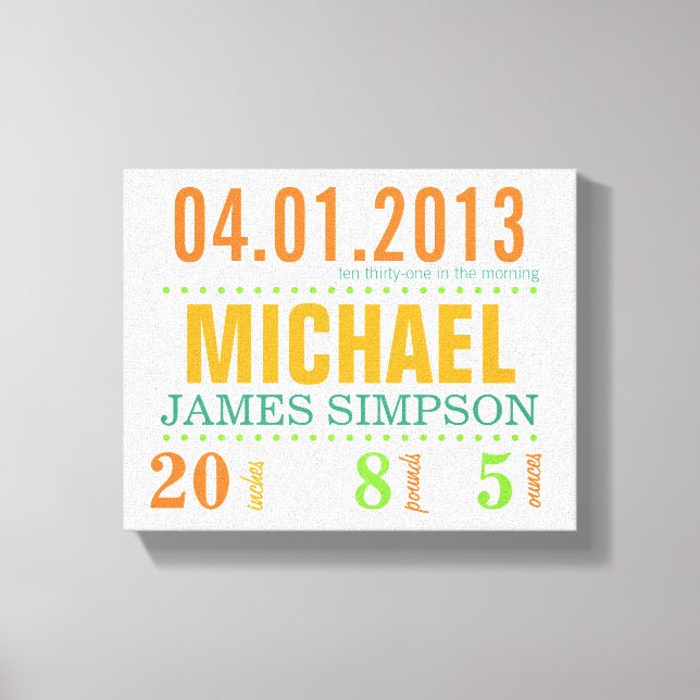 Baby's Birth Date Details Canvas - Circus Print (Front)